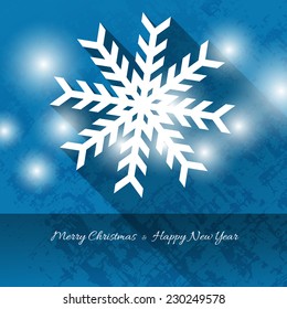 abstract blue christmas background template with white snowflakes, flat shadow effect