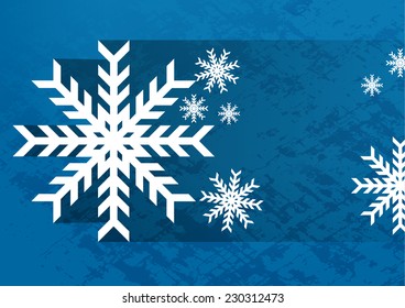 abstract blue christmas background template with white snowflakes, flat shadow effect