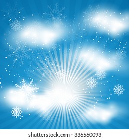 abstract blue christmas background template with falling snowflakes