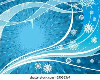 Abstract blue christmas background with waves and snowflakes