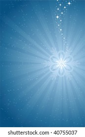 Abstract Blue Christmas Snowflake Background with rays