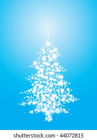Abstract blue christmas tree made of stars and stardust