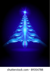 Abstract blue Christmas tree on black background illustration designer