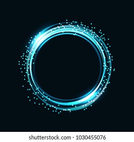 Abstract Blue Circle Banner with Lights, Bokeh. Vector illustration for use - Text, Logo, Sale sign, Flyer, Poster, Shopping card.