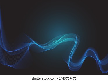 Abstract blue circle dot line mesh wave smoke light on black design modern futuristic technology background vector illustration.