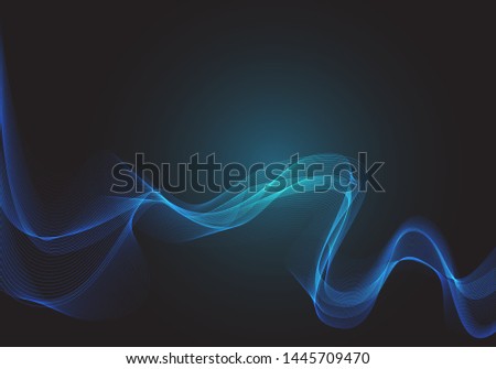 Abstract blue circle dot line mesh wave smoke light on black design modern futuristic technology background vector illustration.