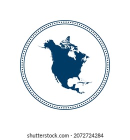 Abstract blue circle dot stamp vector map of North America
