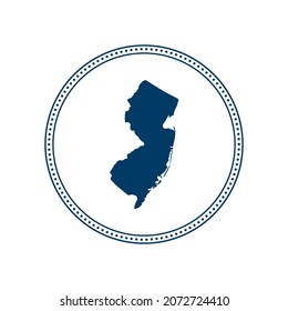 Abstract blue circle dot stamp vector map of New Jersey