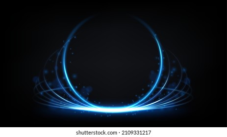 Abstract Blue Circle Light Luxury Effect On Dark Background. Vector Illustration