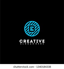abstract blue circle lines B logo letter design concept