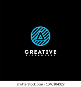 abstract blue circle lines A logo letter design concept