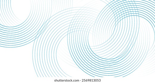 Abstract blue circle lines on white background. Geometric stripe line art design. Modern gradient lines pattern. 