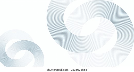 Abstrakte blaue Kreislinien auf weißem Hintergrund. Geometrisches Streifenlinien-Kunstdesign. Modernes Farbverlauf-Linienmuster. Futuristisches Technologiekonzept. Anzug für Website, Banner, Präsentation, Broschüre, Cover
