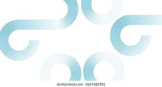 Linhas de círculo azul abstrato sobre fundo branco. Projeto de arte de linha de faixa geométrica. Boa arte agradável
