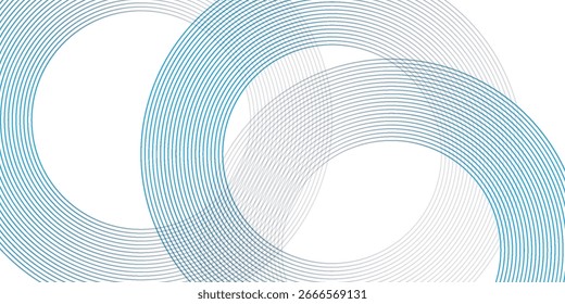 Abstractas líneas circulares azules sobre fondo blanco. Diseño geométrico del arte de la línea de la raya. Patrón moderno de líneas degradadas. Concepto de tecnología futurista