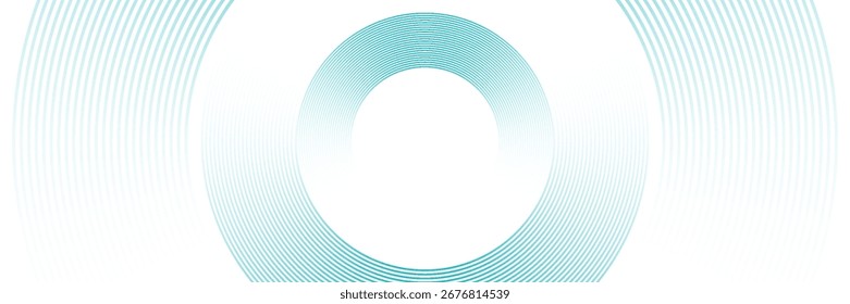 Abstrakte blaue Kreislinien auf weißem Hintergrund. Geometrisches Streifenlinien-Kunstdesign. Modernes Farbverlauf-Linienmuster. Futuristisches Technologiekonzept. modernes Trenddesign, kreativ, Illustrator eps10