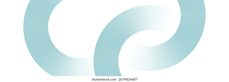 Abstrakte blaue Kreislinien auf weißem Hintergrund. Geometrisches Streifenlinien-Kunstdesign. Modernes Farbverlauf-Linienmuster. Futuristisches Technologiekonzept. 
