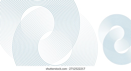 Abstrakte blaue Kreislinien auf weißem Hintergrund. Geometrisches Streifenlinien-Kunstdesign. Modernes Farbverlauf-Linienmuster. Futuristisches Technologiekonzept. Anzug für Website, Banner, Präsentation, Broschüre, Cover