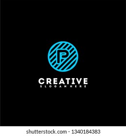 abstract blue circle lines P logo letter design concept