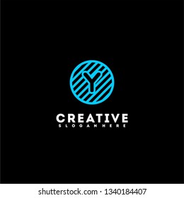 abstract blue circle lines Y logo letter design concept