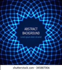 Abstract blue circle polygonal technology border background with light effects. Vector illustration