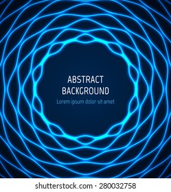 Abstract blue circle wavy border background with light effects. Vector illustration