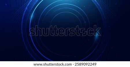 Abstract blue circles lines on dark blue background with lighting effect sparkle. Technology futuristic concept. Vector illustration