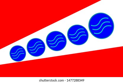 abstract blue circles on white and red background