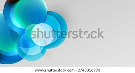 Abstract blue circles overlap, creating vibrant gradients. Clean design with dark, light contrast. Modern aesthetic.