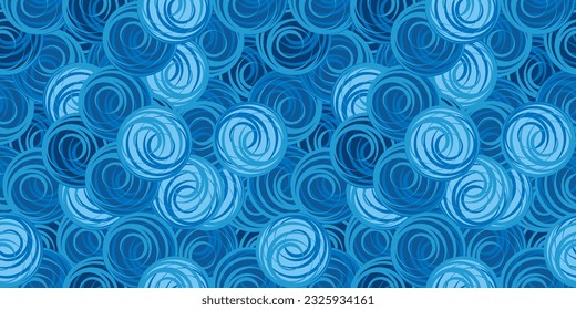 Abstract blue circles seamless pattern,  line art background motif, vector