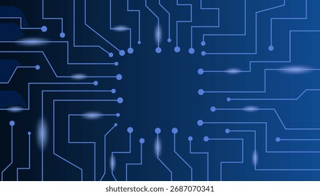 Patrón de Tablero de circuito azul Abstractas con vías brillantes que representan la innovación tecnológica moderna, la conectividad digital y la inteligencia artificial