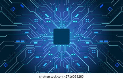 Abstrakte blaue Leiterplattentechnologie verbundene Leitungen Elektronik Elemente Computer Hauptplatine Chip Prozessor Halbleiter digitaler Hintergrund Vektor