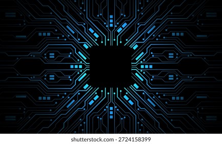 Abstract blue circuit board technology connected lines electronics elements computer motherboard chip processor semiconductor digital background vector