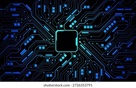 Tecnología de placa de circuito azul Abstractas Líneas conectadas Elementos electrónicos Placa base de computadora Procesador de chip Semiconductor Vector de fondo digital