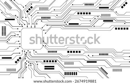 Abstract blue circuit board technology connected lines electronics elements computer motherboard chip processor semiconductor digital on black background vector