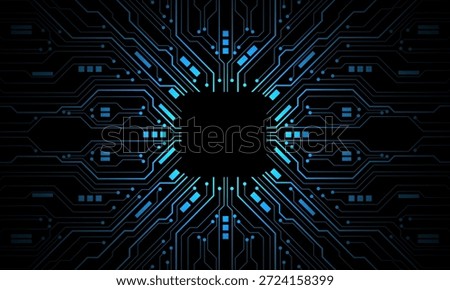 Abstract blue circuit board technology connected lines electronics elements computer motherboard chip processor semiconductor digital background vector