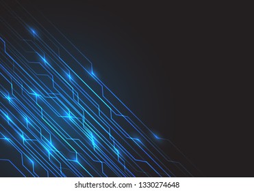 Abstract blue circuit line light energy on black design modern futuristic background vector illustration.