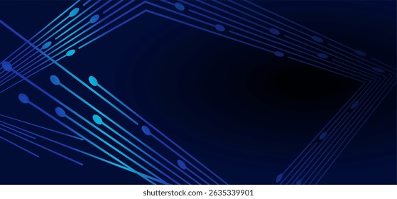 Abstract blue circuit lines with dot connectors on a dark background