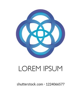 Abstract blue circular chain links, vector logo template. Connecting concept