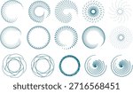Abstract Blue Circular Geometric Designs Set with Radial Symmetry and Spirograph Patterns, Isolated on Transparent Background
