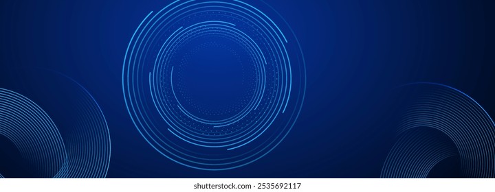 Líneas circulares azules Abstractas sobre fondo oscuro. Ilustración vectorial futurista.