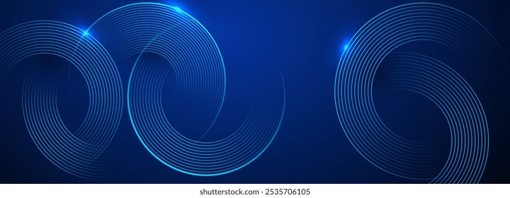 Líneas circulares azules Abstractas sobre fondo oscuro. Ilustración vectorial futurista.