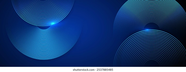 Abstract Blue Circular Lines on Dark Background. Futuristic Vector illustration.