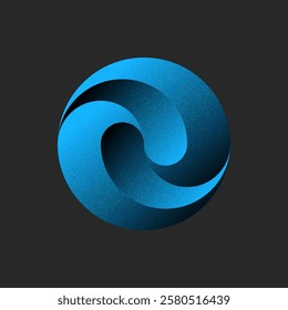 Abstract blue circular shape 3d logo with gradient and noise texture and dynamic curves, isolated on dark background, technology, innovation, fluid motion, and digital futuristic design element.