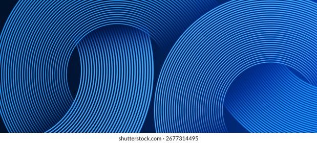 Abstract blue circular wave pattern on dark gradient background, modern geometric design with dynamic curved lines for technology or futuristic themes.
