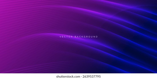 Abstract blue cirved light lines with lighting effect sparkle on dark blue and pingk background. Technology concept. Vector illustration