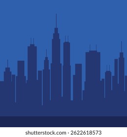 Abstract Blue Cityscape Silhouette Vector Background