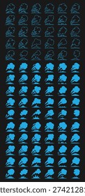 Abstract blue claw shapes on black evoke a sense of power and primal instinct.