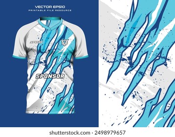 abstract blue claw stripe grunge t shirt mockup sport jersey design for football soccer, racing, e sports, running design kit