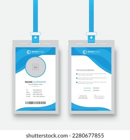 Abstract Blue Clean and professional layout id card design. Corporate company employee identity card template 
